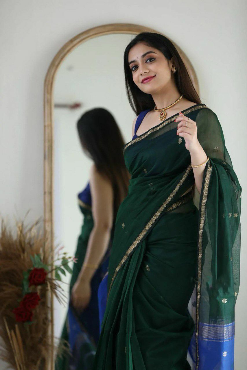 Stuti Green-blue Cotton Silk Saree