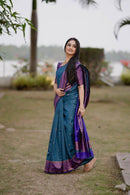 Blue Soft Lichi Silk Jacquard Work Saree