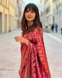 Dark Maroon Jacquard Work Saree