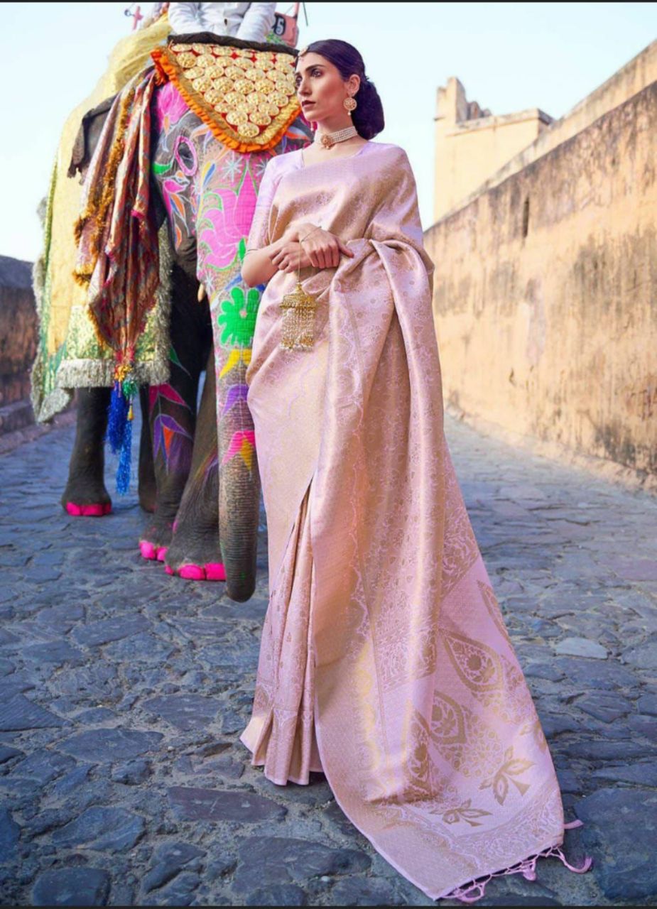 Prominent Baby Pink Kanjivaram Silk Saree