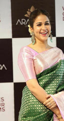Green & Baby Pink Soft Banarasi Silk Saree