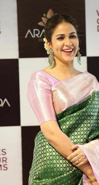 Green & Baby Pink Soft Banarasi Silk Saree
