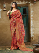 Red With Green Butta Soft Silk Banarasi Saree
