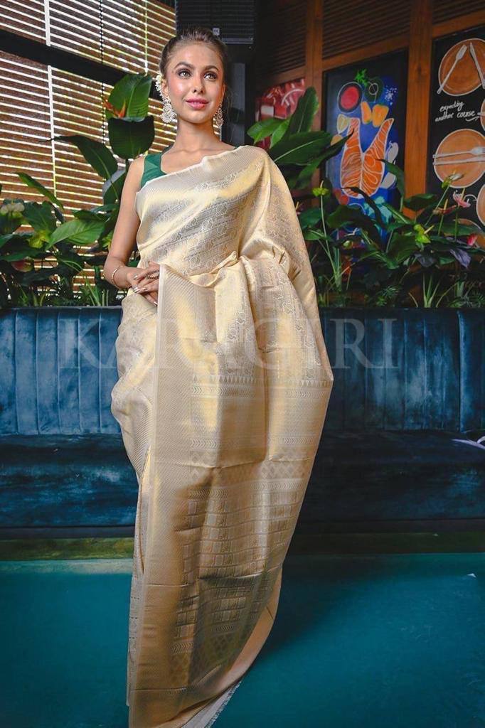 Dazzling White Color Soft Lichi Silk  Saree