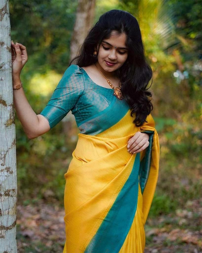 Sensational Yellow Soft Silk Saree