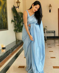 Ladies Sky Blue Color Soft Lichi Silk Saree