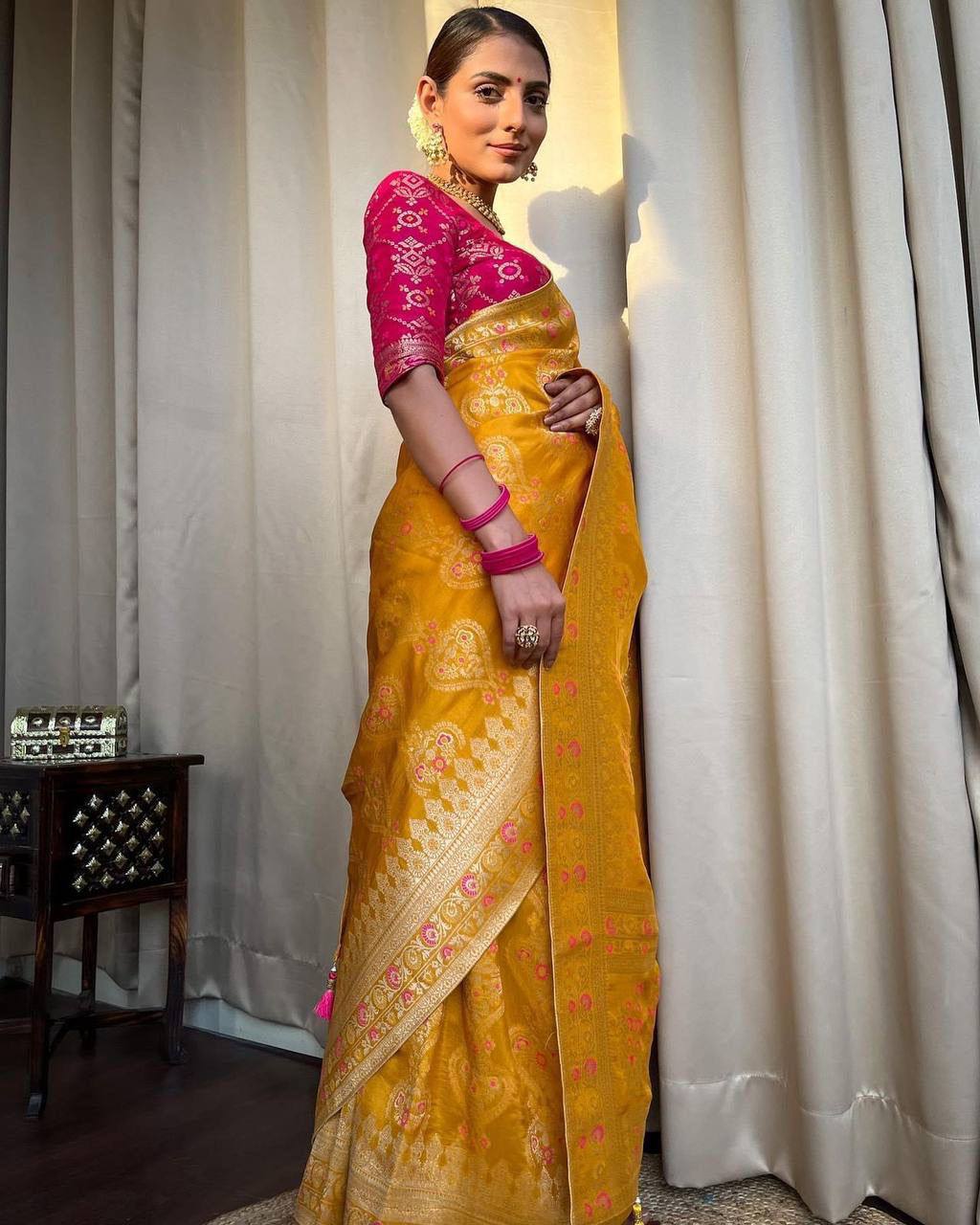 Yellow Color Premium Soft Banarasi Silk Saree