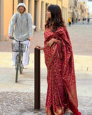 Dark Maroon Jacquard Work Saree