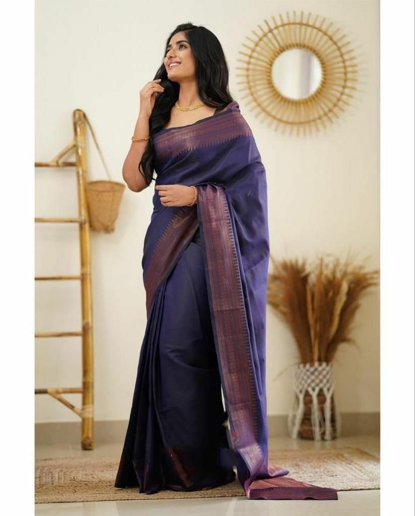 Lagniappe Navy Blue Soft Silk Saree