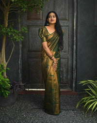 Dark Green Soft Lichi Silk Jacquard Saree
