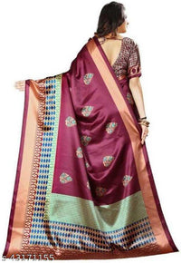 Wine Colour With Golden Patta Combition Soft Lichi Silk Saree Weaving