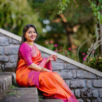 Extraordinary Orange Soft Silk Saree