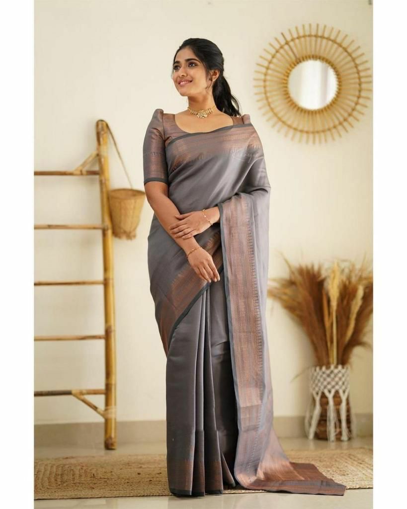 Desultory Grey Soft Silk Saree