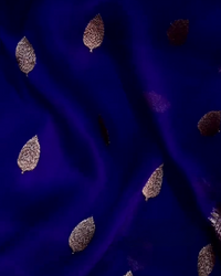 Keya – Royal Blue Banarasi Silk Saree with Leaf Buti and Antique Zari Border