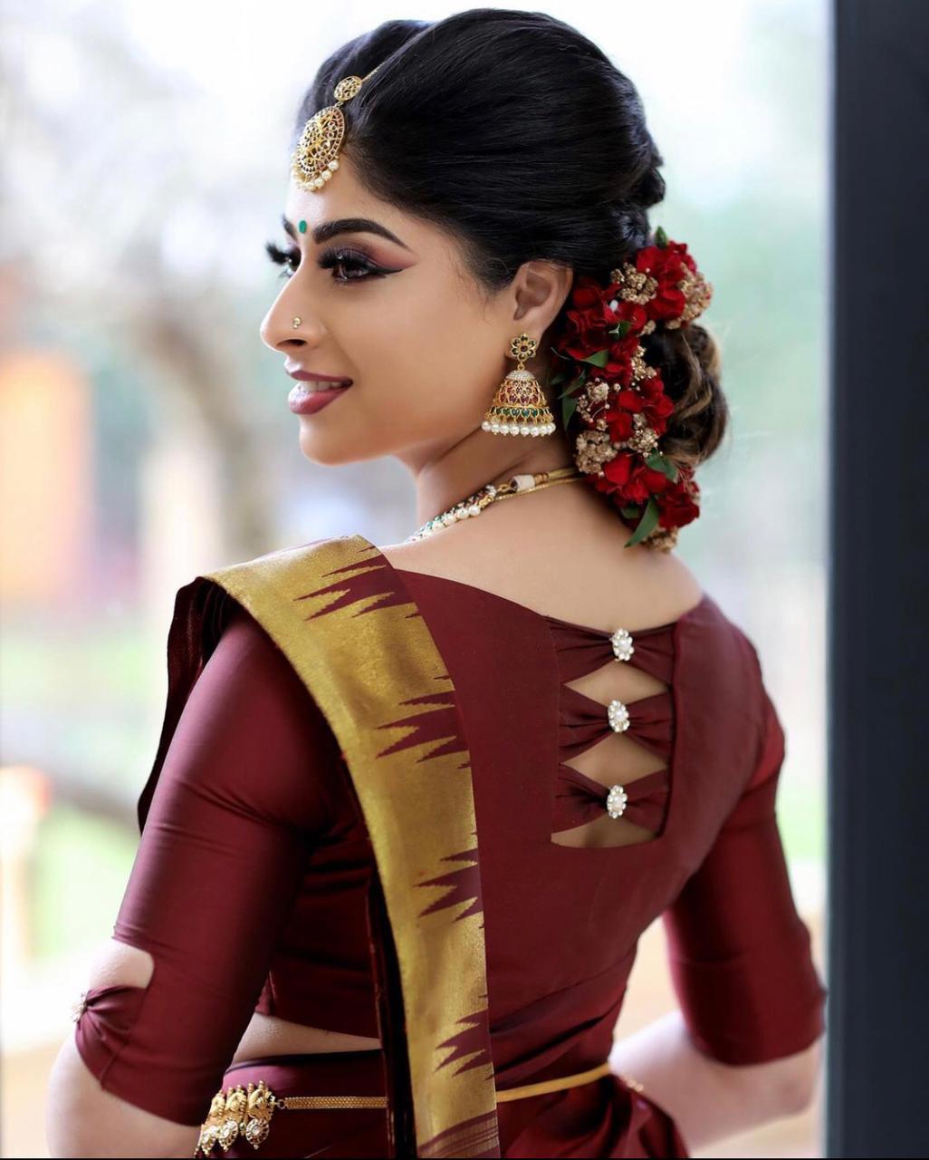Valiba Beautiful Dark Maroon & Golden Jacquard Work Silk Designer Sarees