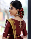 Valiba Beautiful Dark Maroon & Golden Jacquard Work Silk Designer Sarees