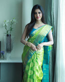 Valiba Beautiful Lite Green & Jacquard Work Silk Designer Sarees