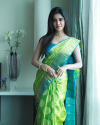 Valiba Beautiful Lite Green & Jacquard Work Silk Designer Sarees