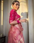 Tisha Pestal Pink Soft Banarasi Saree With Attached Blouse