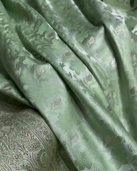 Shailee - Mint Green Satin Katan Silk Saree with Floral Zari Weave
