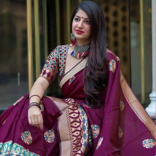 Wine Colour With Golden Patta Combition Soft Lichi Silk Saree Weaving