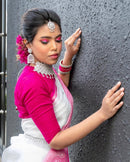 White & Pink Border Kanjipuram Soft Silk Saree