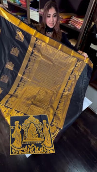 Sizzling Navy Blue Soft Banarasi Silk Saree With Petrichor Blouse Piece