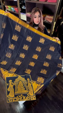 Sizzling Navy Blue Soft Banarasi Silk Saree With Petrichor Blouse Piece