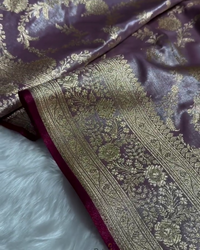 Annapurna - Mauve Satin Saree with Zari Weaving Silk Saree with Zari Border