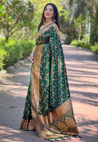 Dark Green Banarasi Jaal Katan Silk Zari Woven Saree