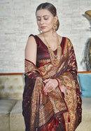 Maroon Zari Woven Banarasi Jaal Katan Silk Saree