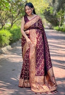 Dark Maroon Banarasi Jaal Katan Silk Zari Woven Saree