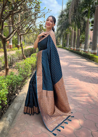 Blue Charcoal Banarasi Katan Soft Silk Saree