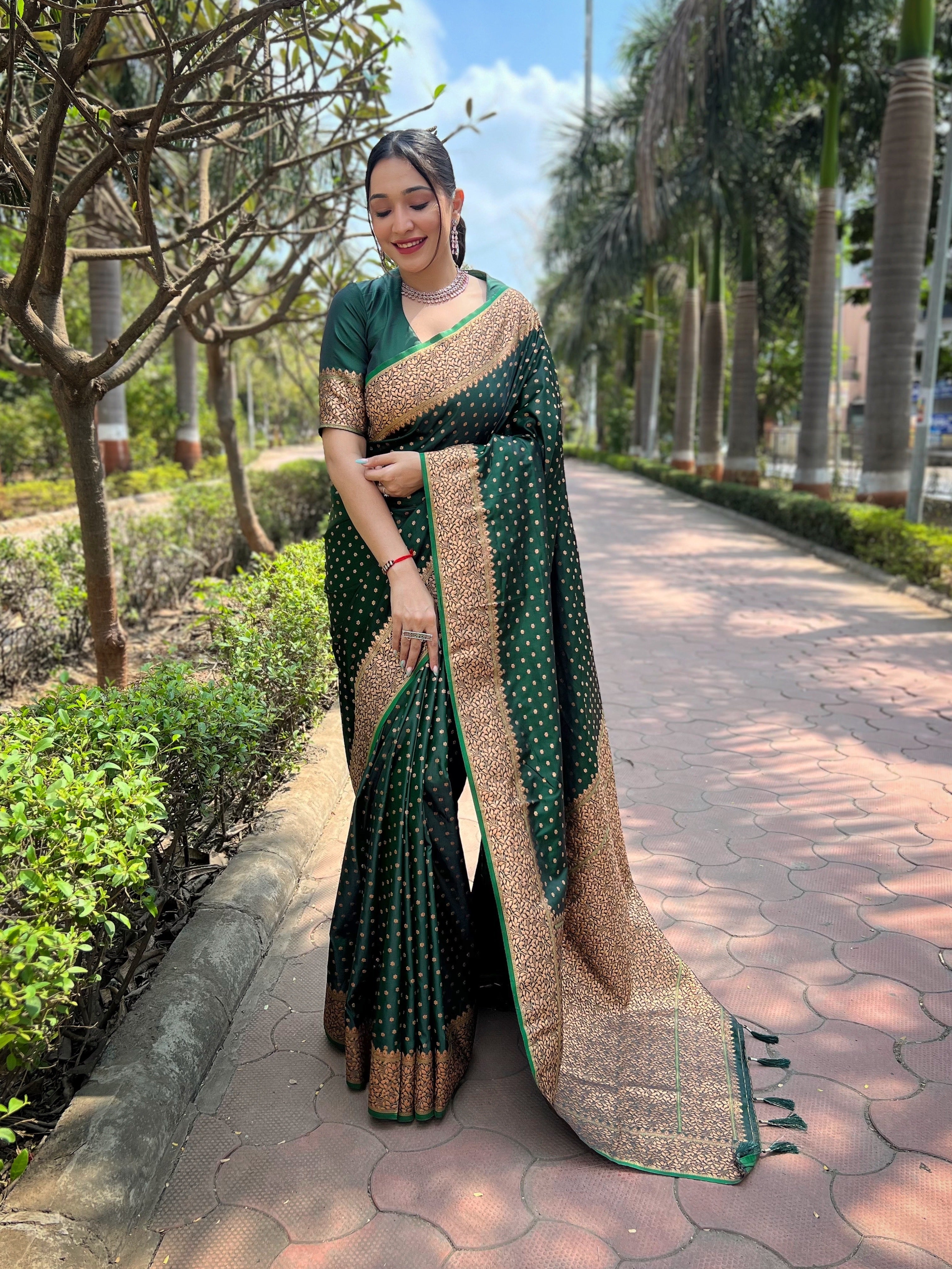 Green Banarasi Katan Soft Silk Saree