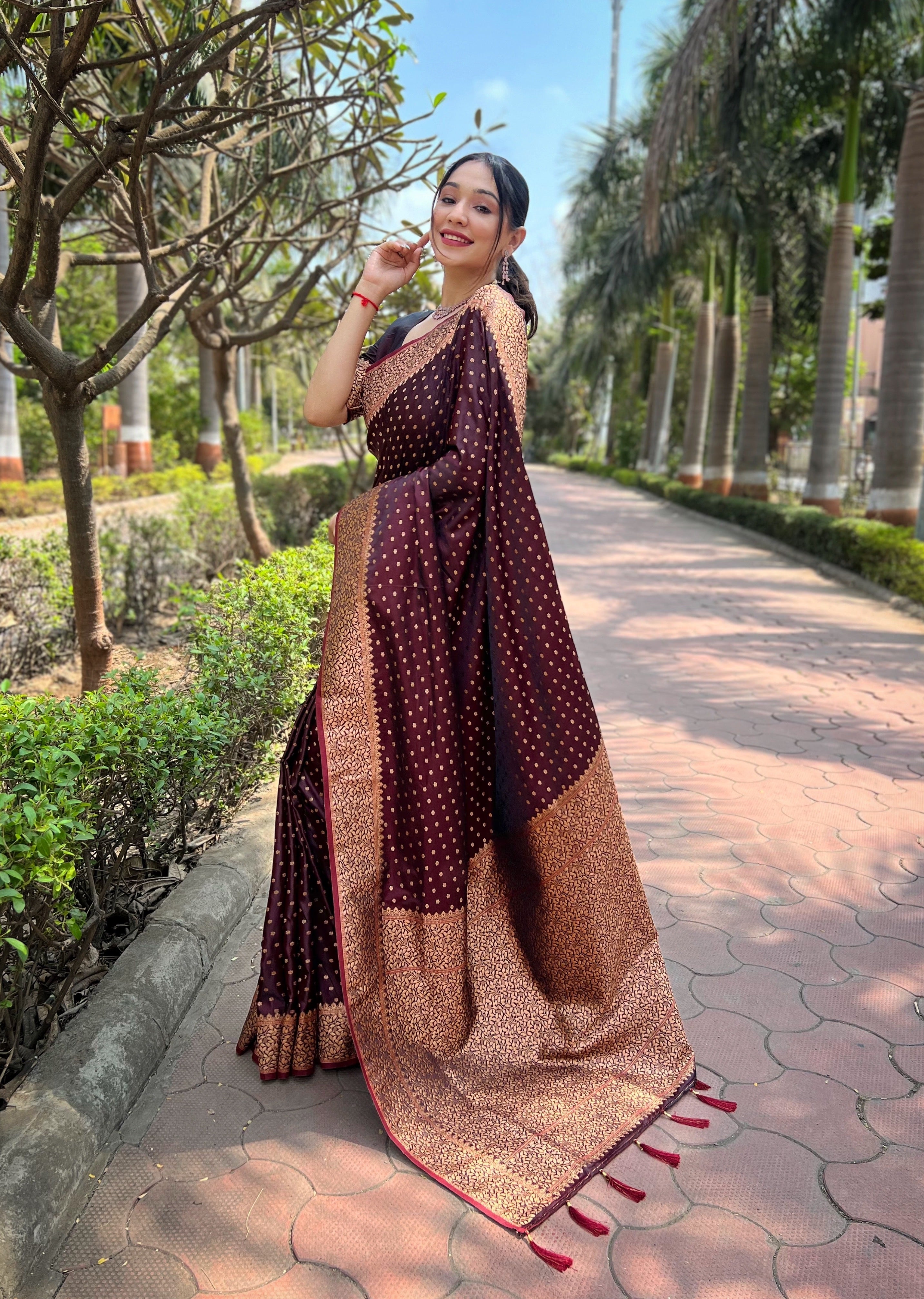 Maroon Banarasi Katan Soft Silk Saree