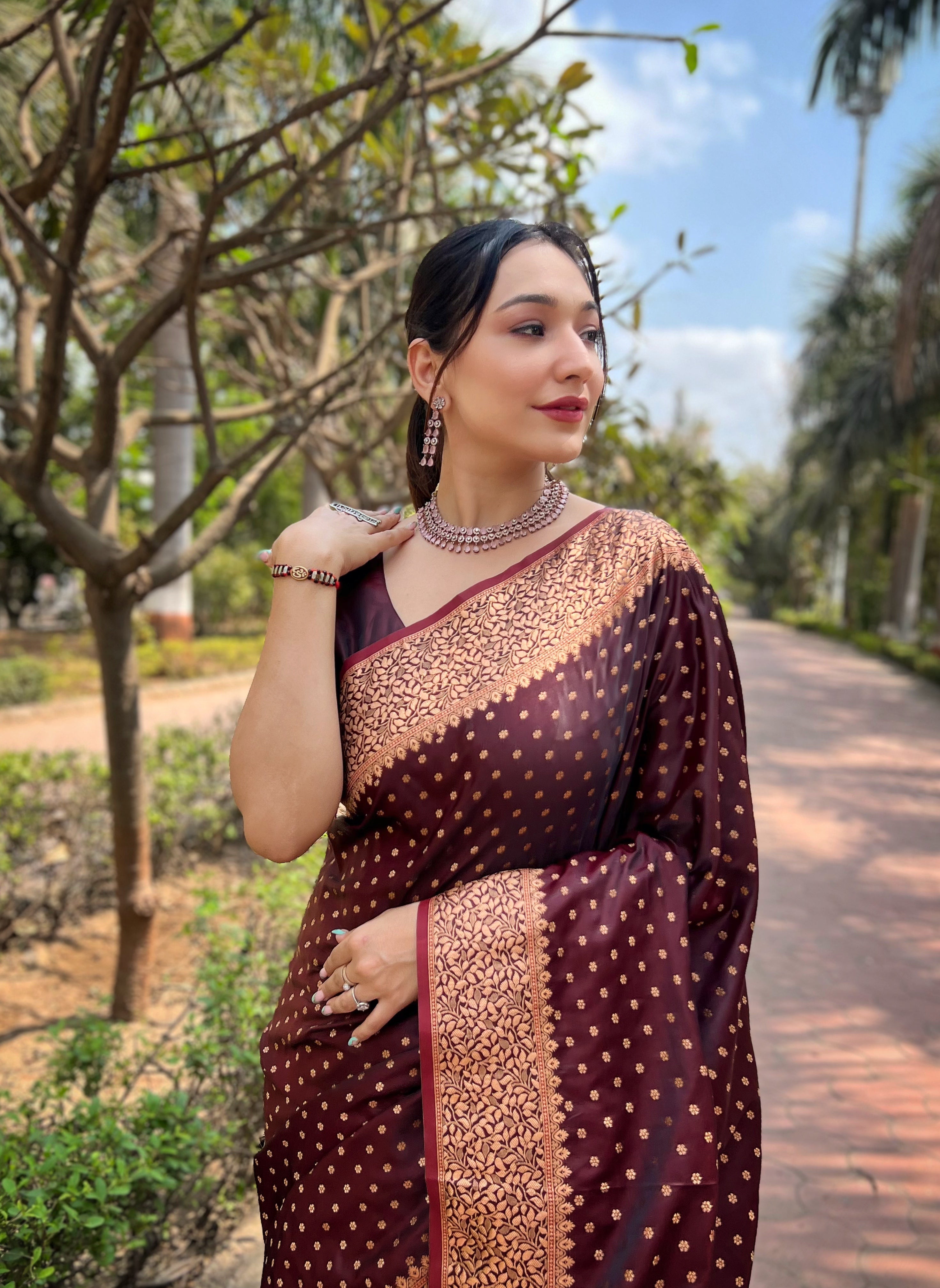Maroon Banarasi Katan Soft Silk Saree