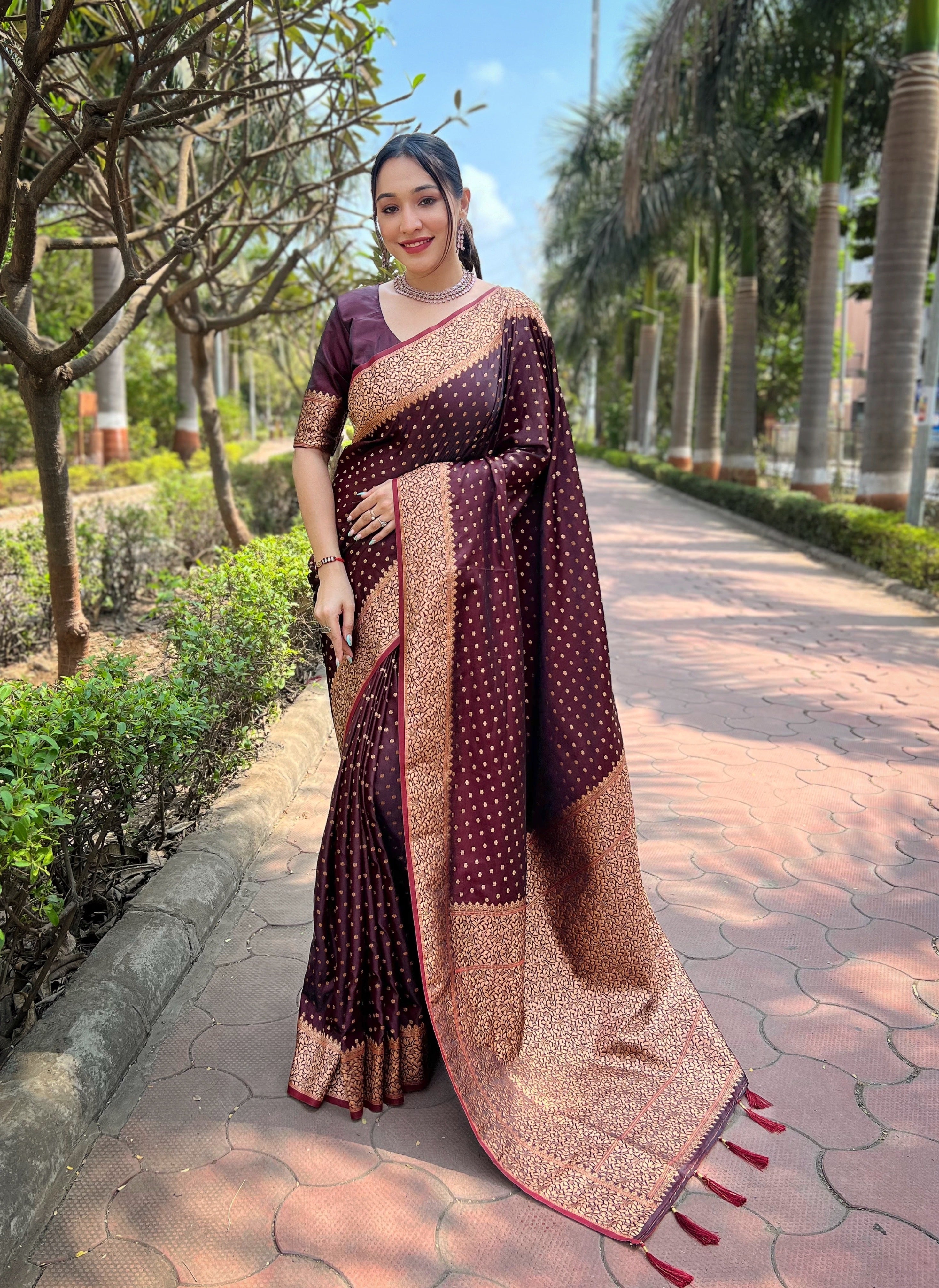 Maroon Banarasi Katan Soft Silk Saree