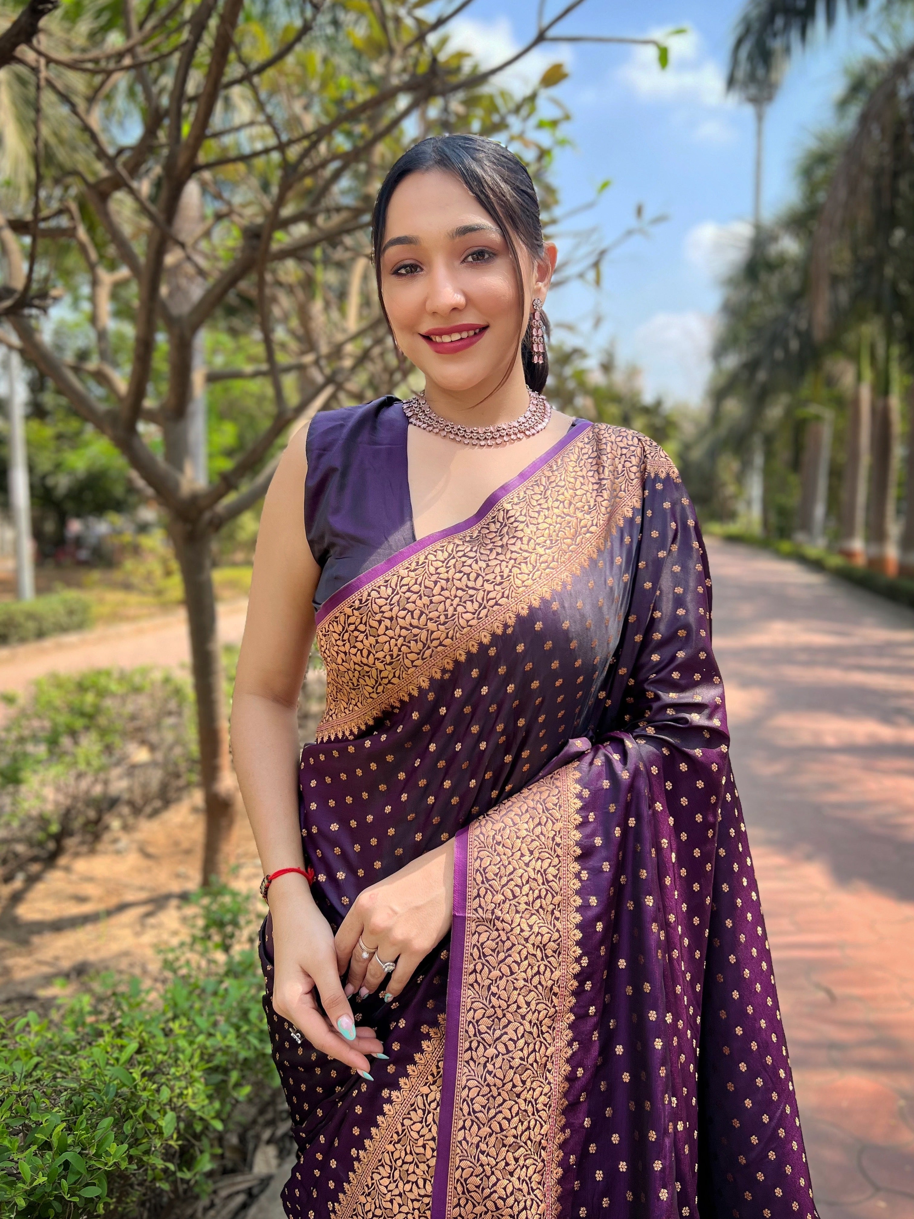 Wine Banarasi Katan Soft Silk Saree