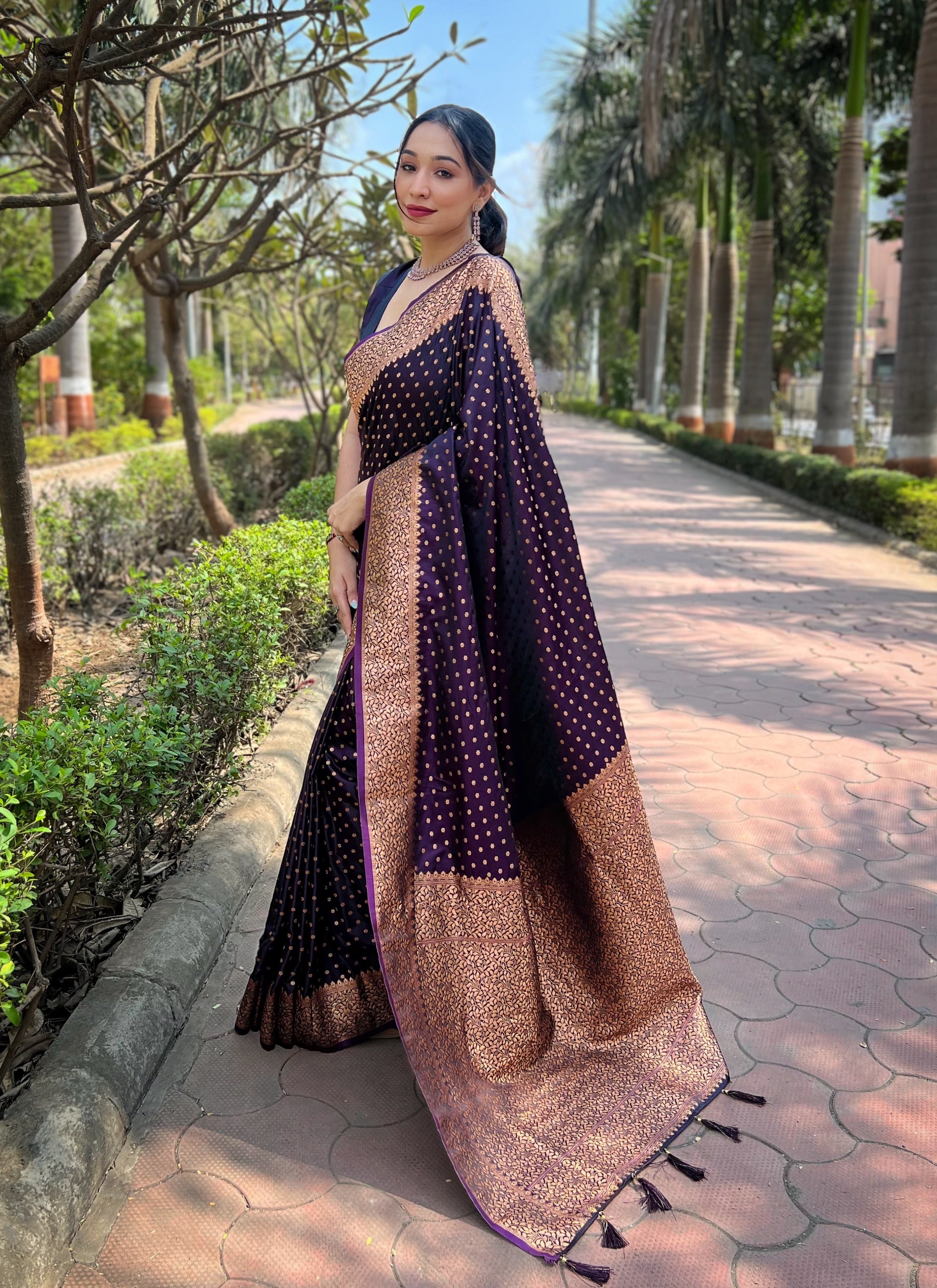 Wine Banarasi Katan Soft Silk Saree