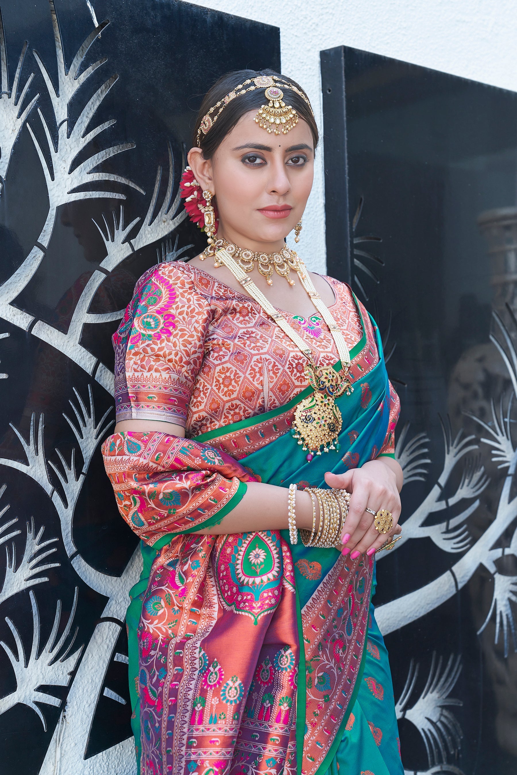 Latest Mint Green Meenakari Paithani Silk Zari Woven Saree