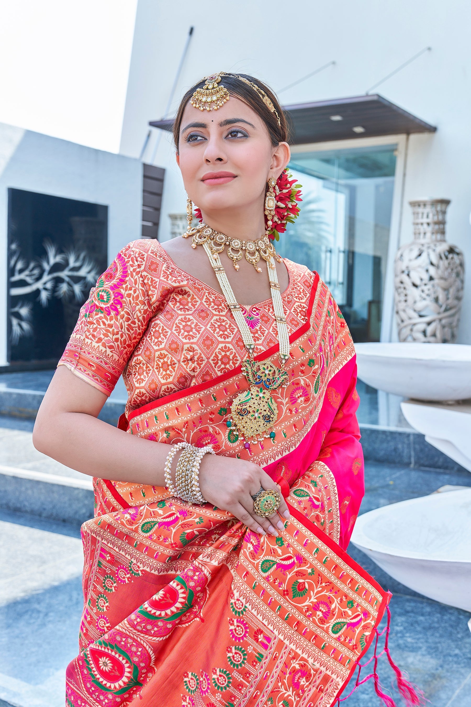 Latest Pink Meenakari Paithani Silk Zari Woven Saree