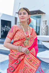Latest Pink Meenakari Paithani Silk Zari Woven Saree