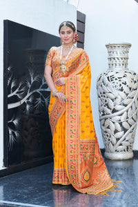 Latest Yellow Meenakari Paithani Silk Zari Woven Saree