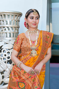 Latest Yellow Meenakari Paithani Silk Zari Woven Saree