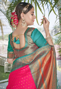 Gajari Colour Butti Zari Woven Paithani Silk Saree With Resham Tassel