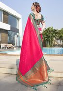 Gajari Colour Butti Zari Woven Paithani Silk Saree With Resham Tassel