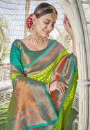 Lime Colour Butti Zari Woven Paithani Silk Saree With Resham Tassel