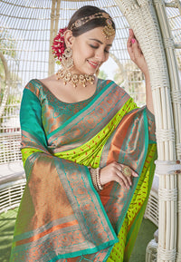 Lime Colour Butti Zari Woven Paithani Silk Saree With Resham Tassel