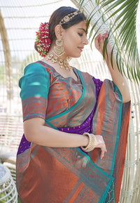Purple Colour Butti Zari Woven Paithani Silk Saree With Resham Tassel
