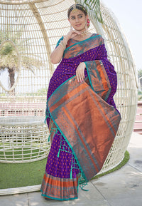 Purple Colour Butti Zari Woven Paithani Silk Saree With Resham Tassel